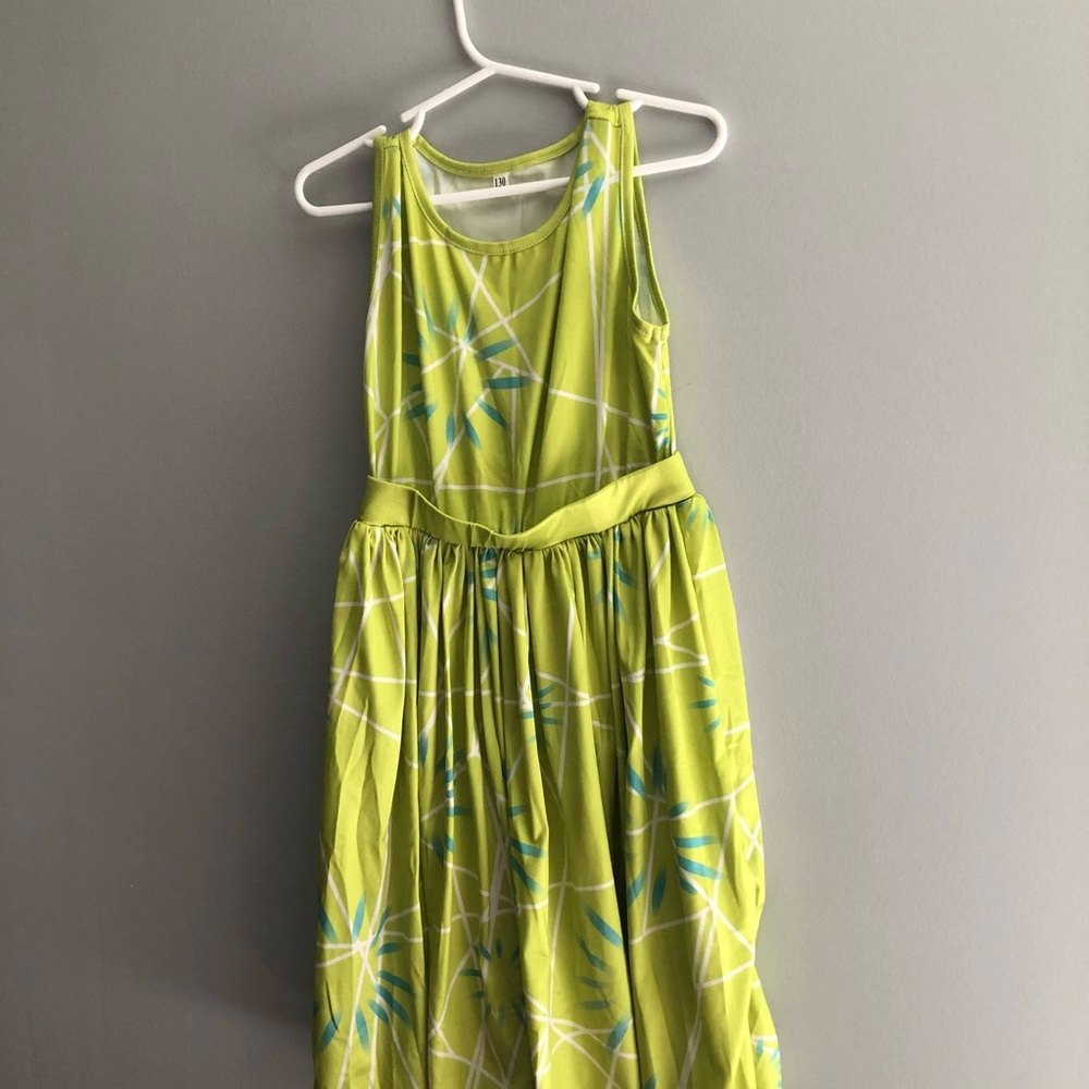 Vibrant Green and Blue Sleeveless Dress